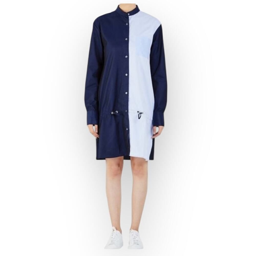 PUBLIC SCHOOL Masika Shirt Dress Womens 6 Navy Blue Drawstring Colorblock Cotton